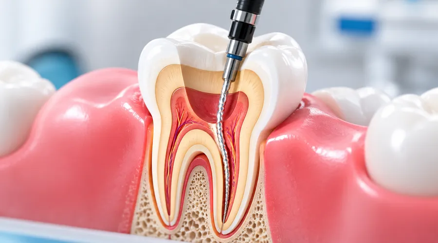 Dentist performing microscope-assisted dental treatment